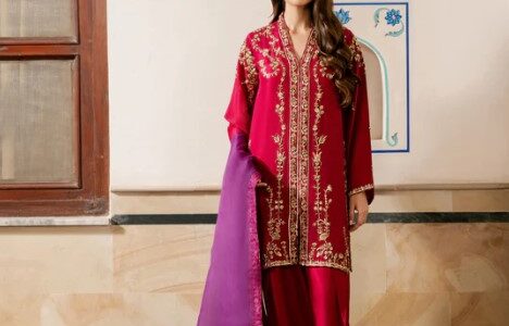 Pakistani Designer Red Raw Silk Kameez