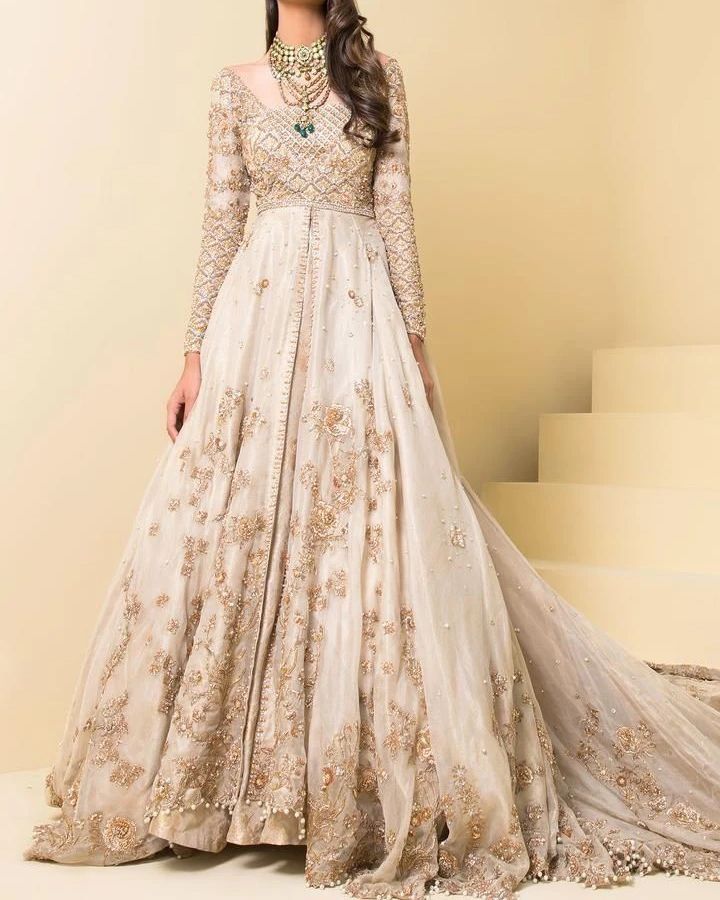 WHITE BRIDAL ANARKALI LEHENGA WITH HAND WORK - DN-1981