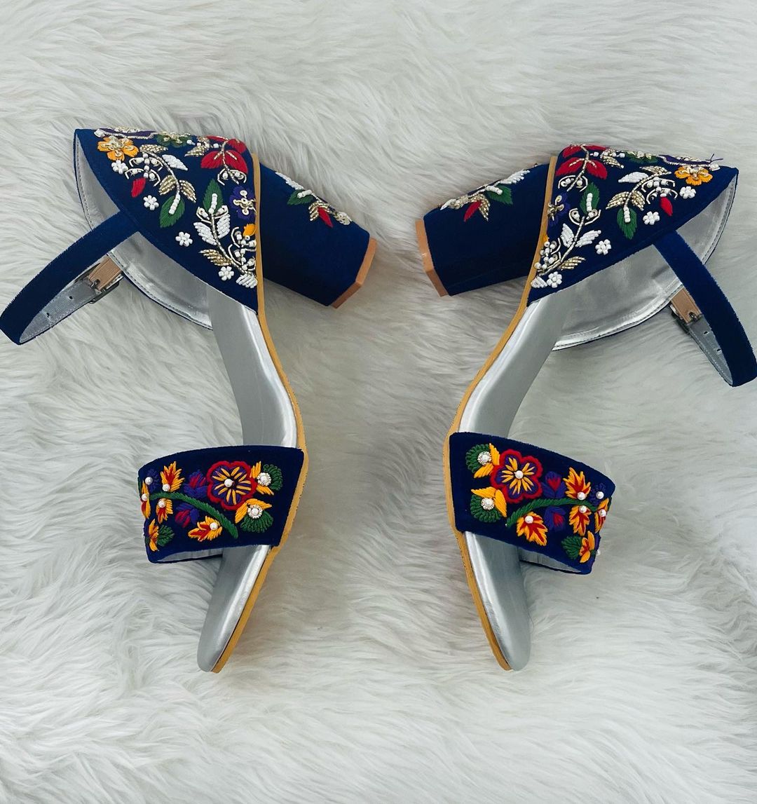Blue Designer Partywear heels with Embroidery Bespoke made to order - DN-1291