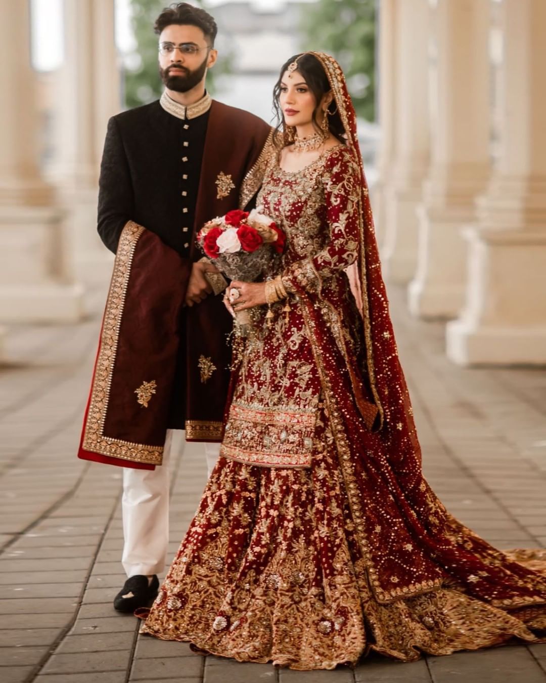 Wedding Red Long Kameez with Long Trail Lehenga with Embellishment - DN-1961