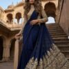 Indo-Western Navy Blue Saree with Heavy Handwork Pallu DN- 3009