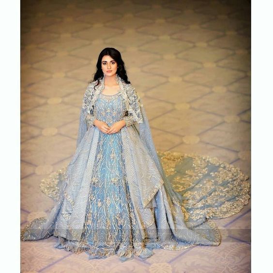 Moroccon Blue Wedding Gown with two color contrast - DN-2065