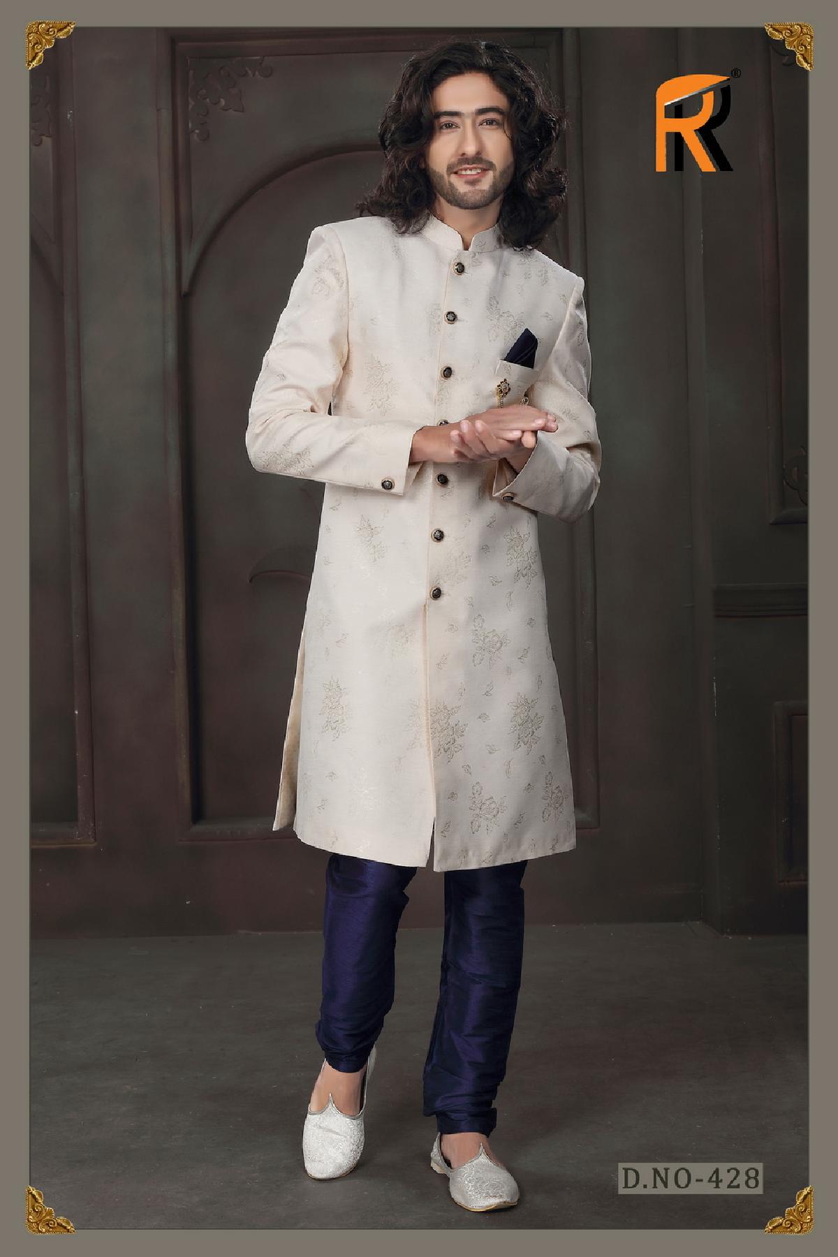 Off white and golden color groom sherwani - DN-2050