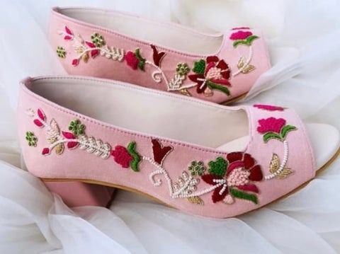 women pink party wear mid heels sandal - DN-2063