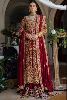 Maroon bridal gown Pakistani Maroon bridal gown Pakistani
