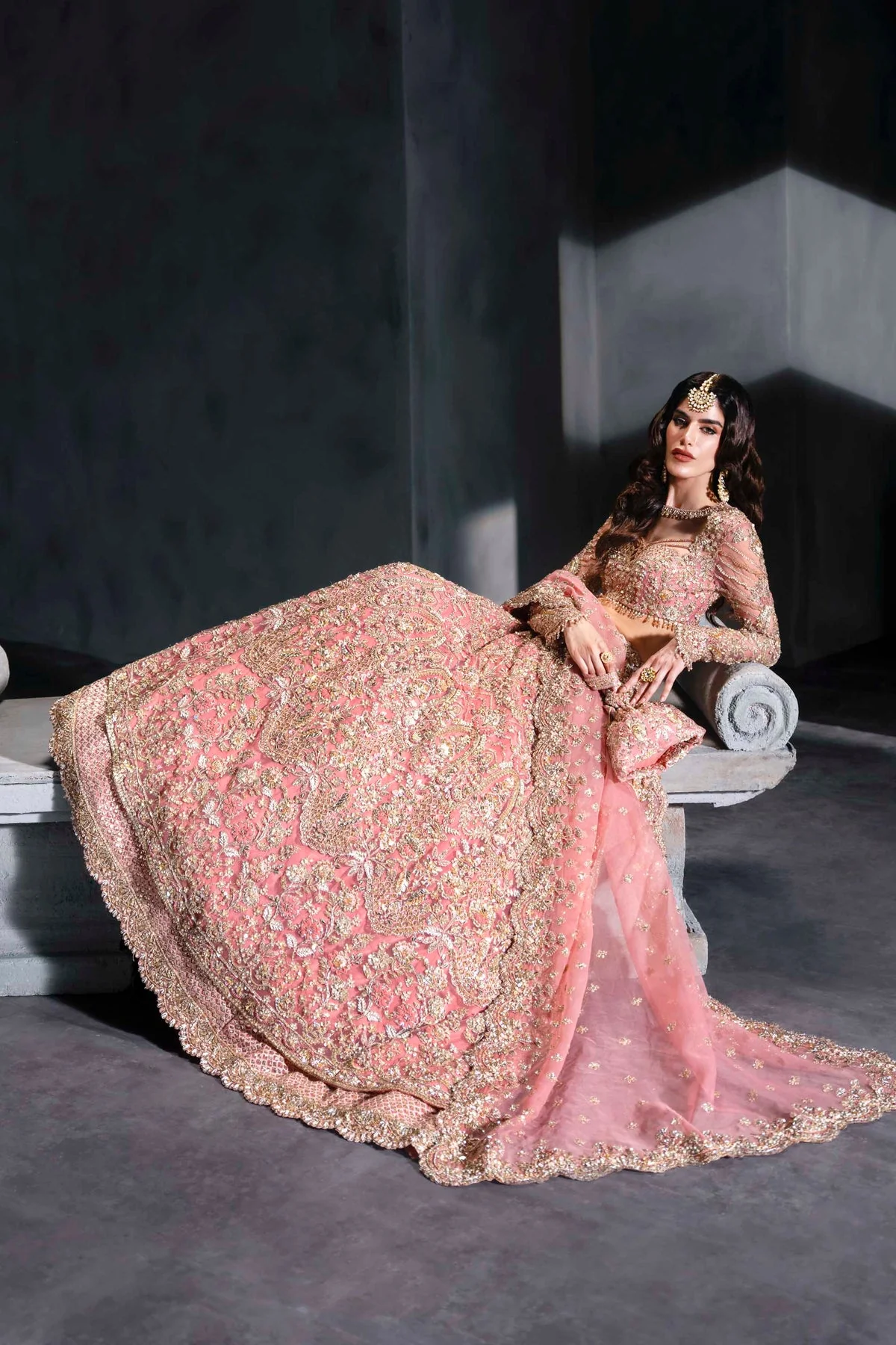 Heavy embroidered pink lehenga