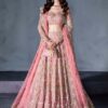 Pink handwork designer lehenga choli with intricate gold zardozi embroidery.