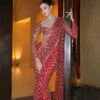 Red net saree with heavy cutdana and sequins handwork embroidery