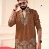 Premium Brown silk party wear kurta pajama set with gold zari embellishments