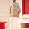 Men's White Golden zari work silk kurta set with pant for sangeet and festive occasions