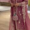 Pink handmade Angrakha suit with long kurti and matching plazo for women party wear
