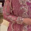 Pink long Angrakha suit with flared plazo for party wear