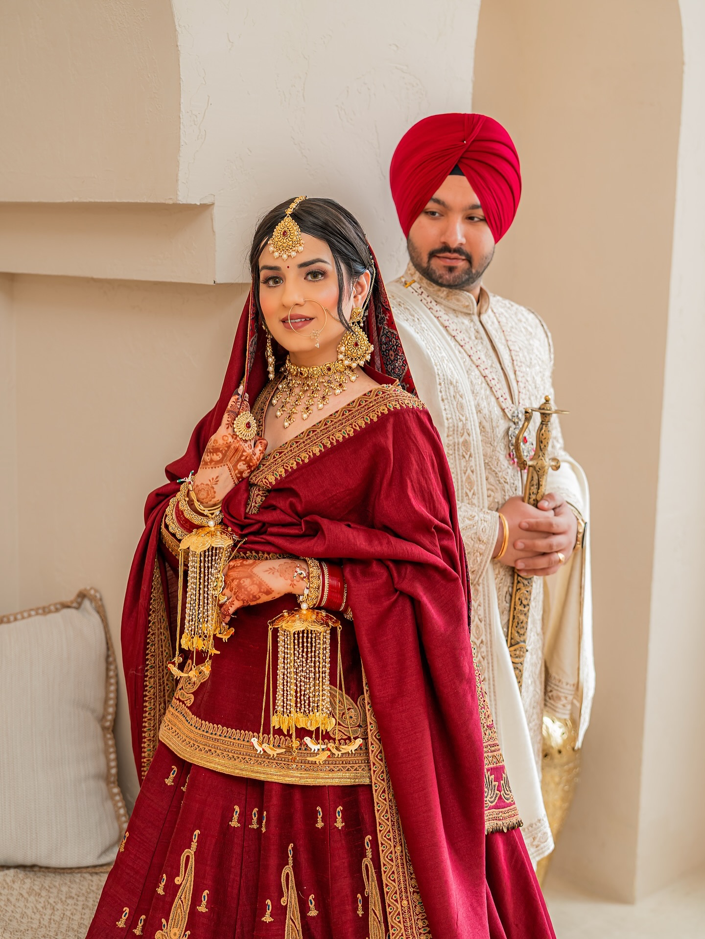 Ethnic red raw silk lehenga choli for Punjabi traditional weddings