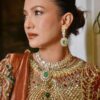 Close-up of intricate hand embroidery on Gauahar Khan style festive suit