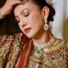 Close-up of intricate hand embroidery on Gauahar Khan style festive suit