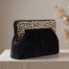 Handcrafted ethnic stone suede clutch by Kshkin