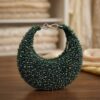 Elegant handcrafted crescent shaped crystal beaded clutch for women