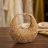Designer crystal beaded evening bag with chic gold hardware for bridal events