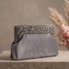 Stylish stone suede clutch bag for bridal and special celebrations