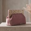 Classy designer suede clutch with intricate top clasp detailing