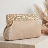 Luxury stone-colored suede evening bag for weddings and festive events